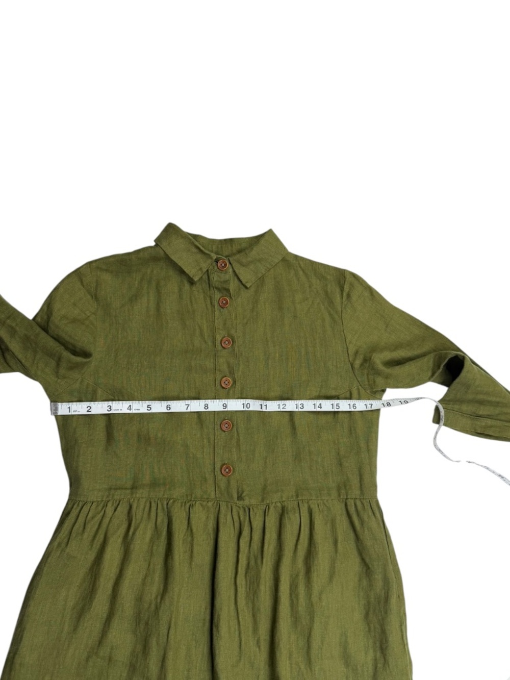 Pyne & Smith No.30 Linen Shirt Dress XS Sage Green Collared Midi Pockets - Picture 9 of 12